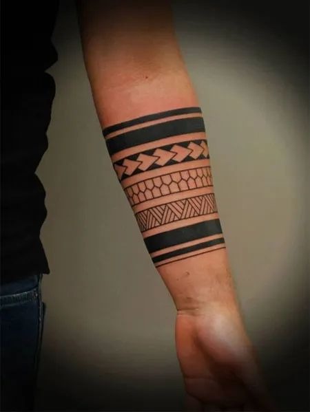 Minimalist Polynesian Forearm Band Tattoo Design