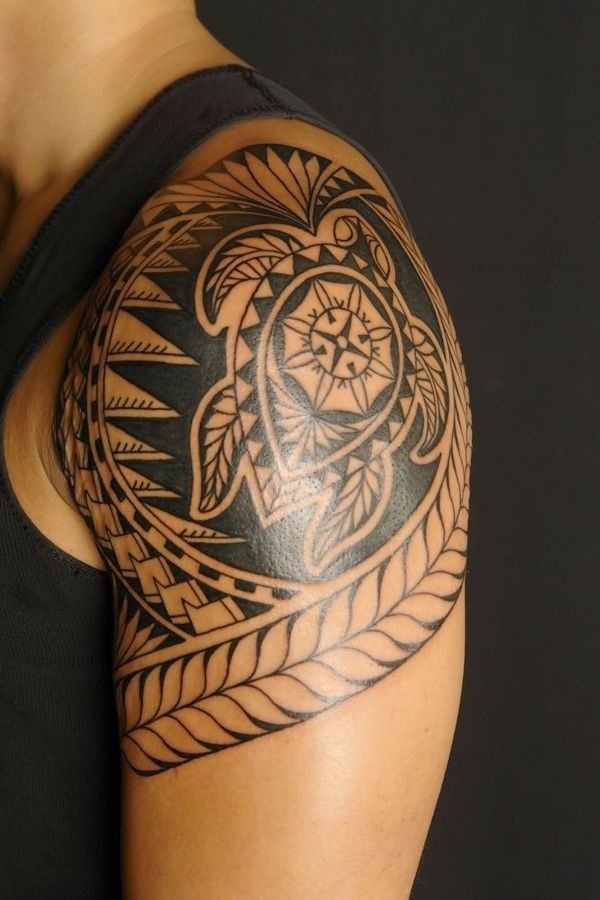 Turtle Symbol Polynesian Upper Arm Tattoo Design