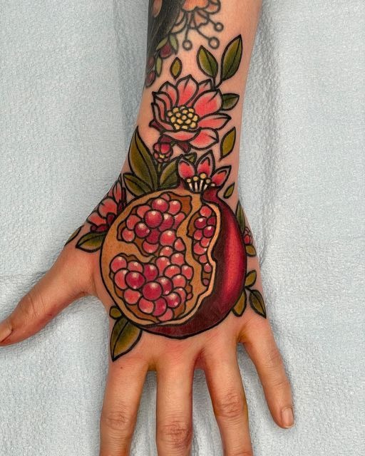 Black and Grey Botanical Pomegranate Tattoo Tattoo Design