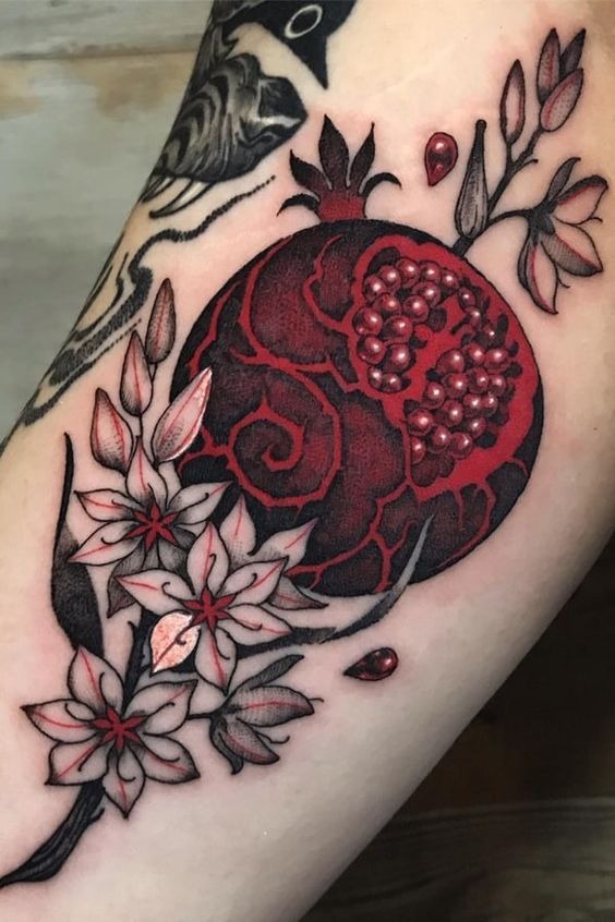Butterfly and Pomegranate Linework Tattoo Tattoo Design