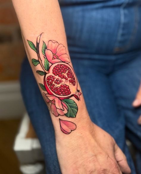 Dark Pomegranate with Symbolic Florals Tattoo Design