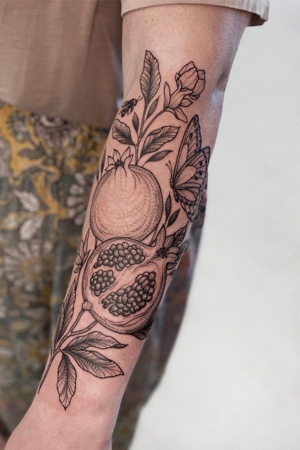 Rich Red Pomegranate Branch Tattoo Tattoo Design