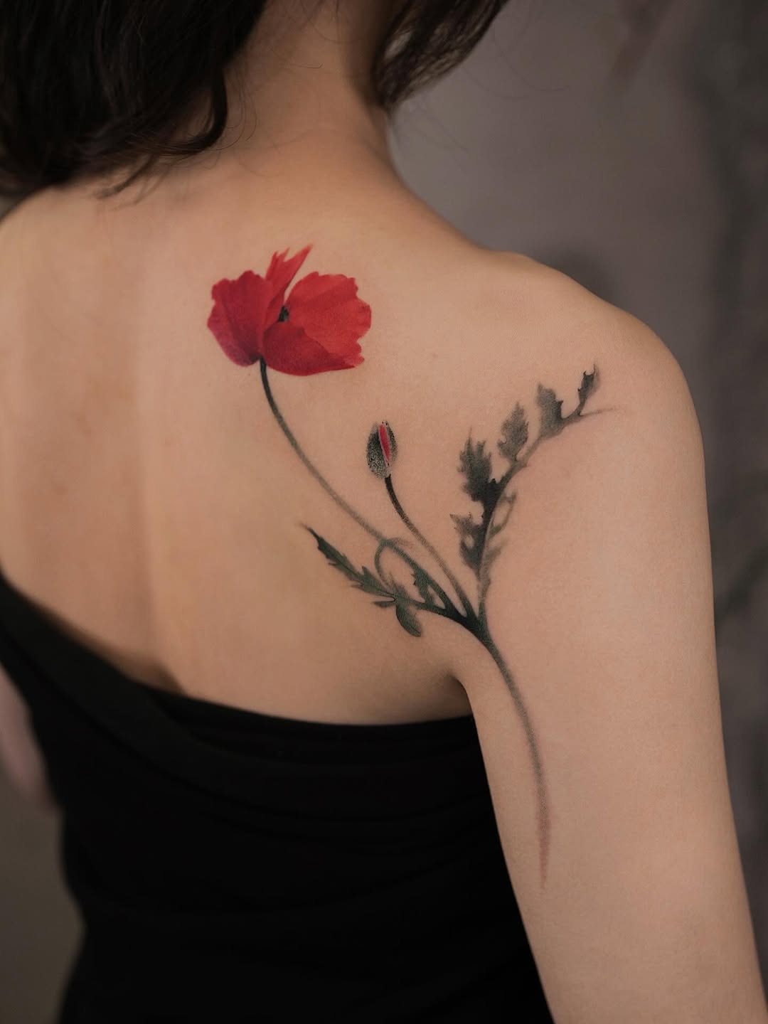 Elegant poppy tattoo on shoulder for beauty Tattoo Design