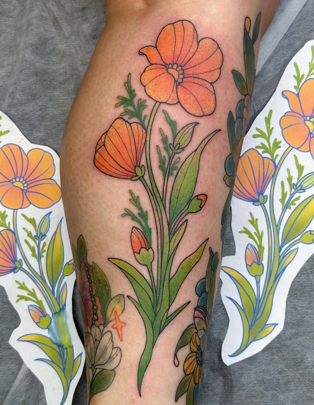 Stunning Poppy Tattoo in Bright Colors Tattoo Design