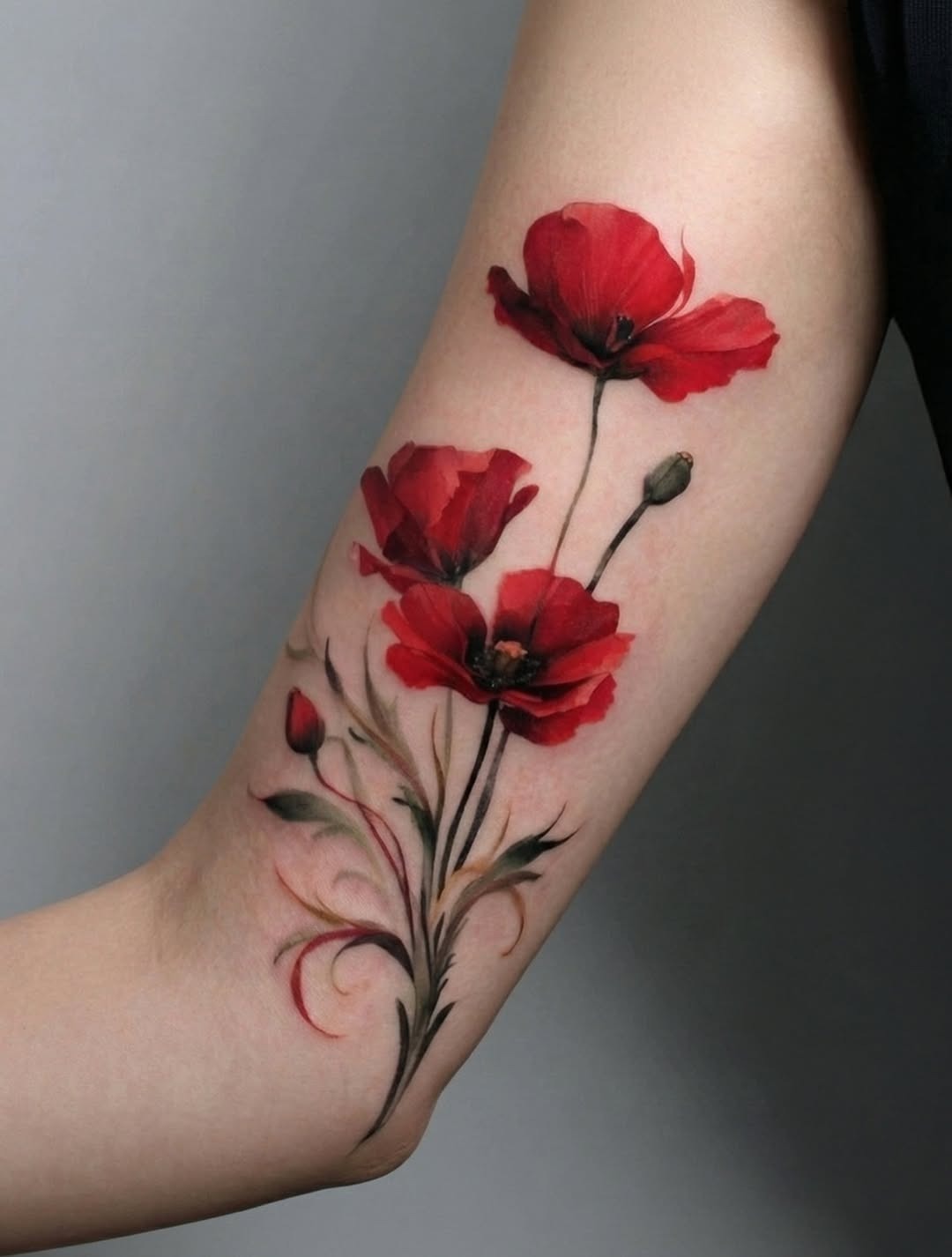 Stunning red poppy tattoo showcasing floral beauty Tattoo Design