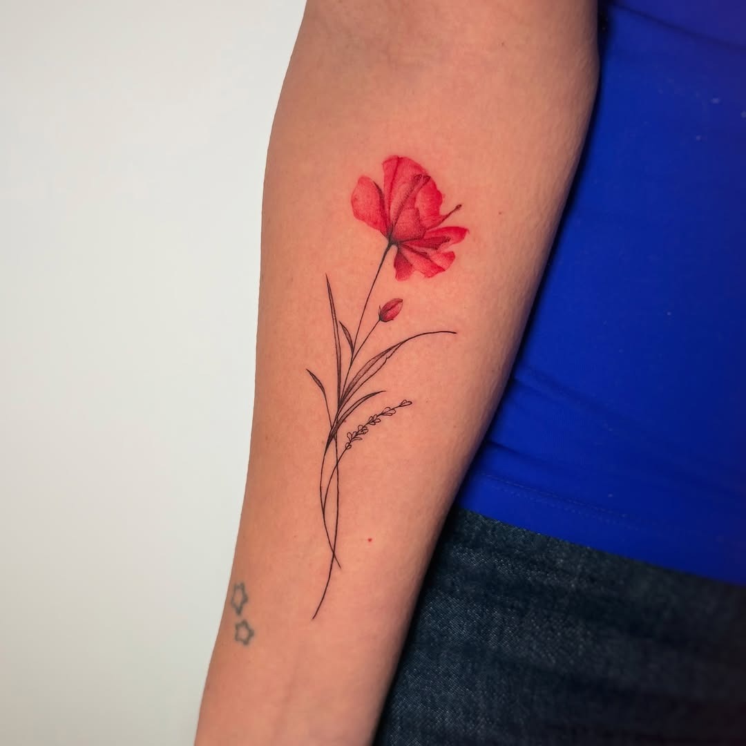 Stunning red poppy tattoo with delicate lines Tattoo Design