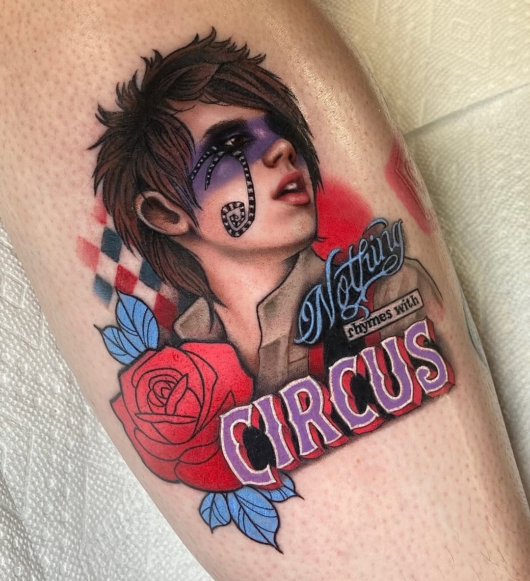 Bold circus-themed portrait tattoo design Tattoo Design