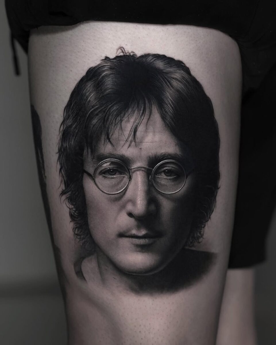 Realistic John Lennon Portrait Tattoo Idea Tattoo Design