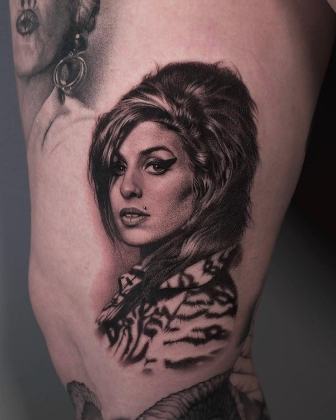 Stunning Amy Winehouse Tattoo in Realistic Detail Tattoo Design
