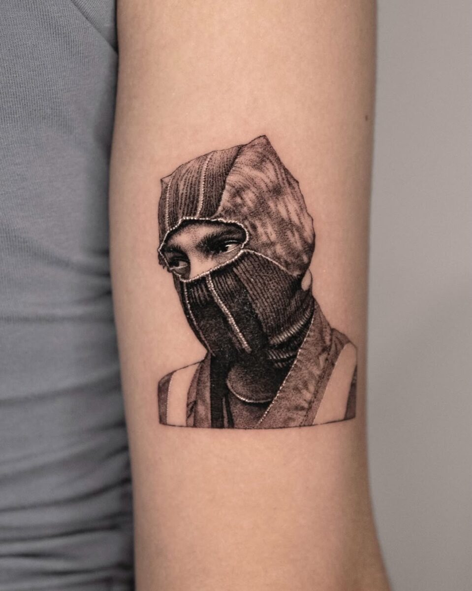 Stunning ninja portrait tattoo with realistic details Tattoo Design