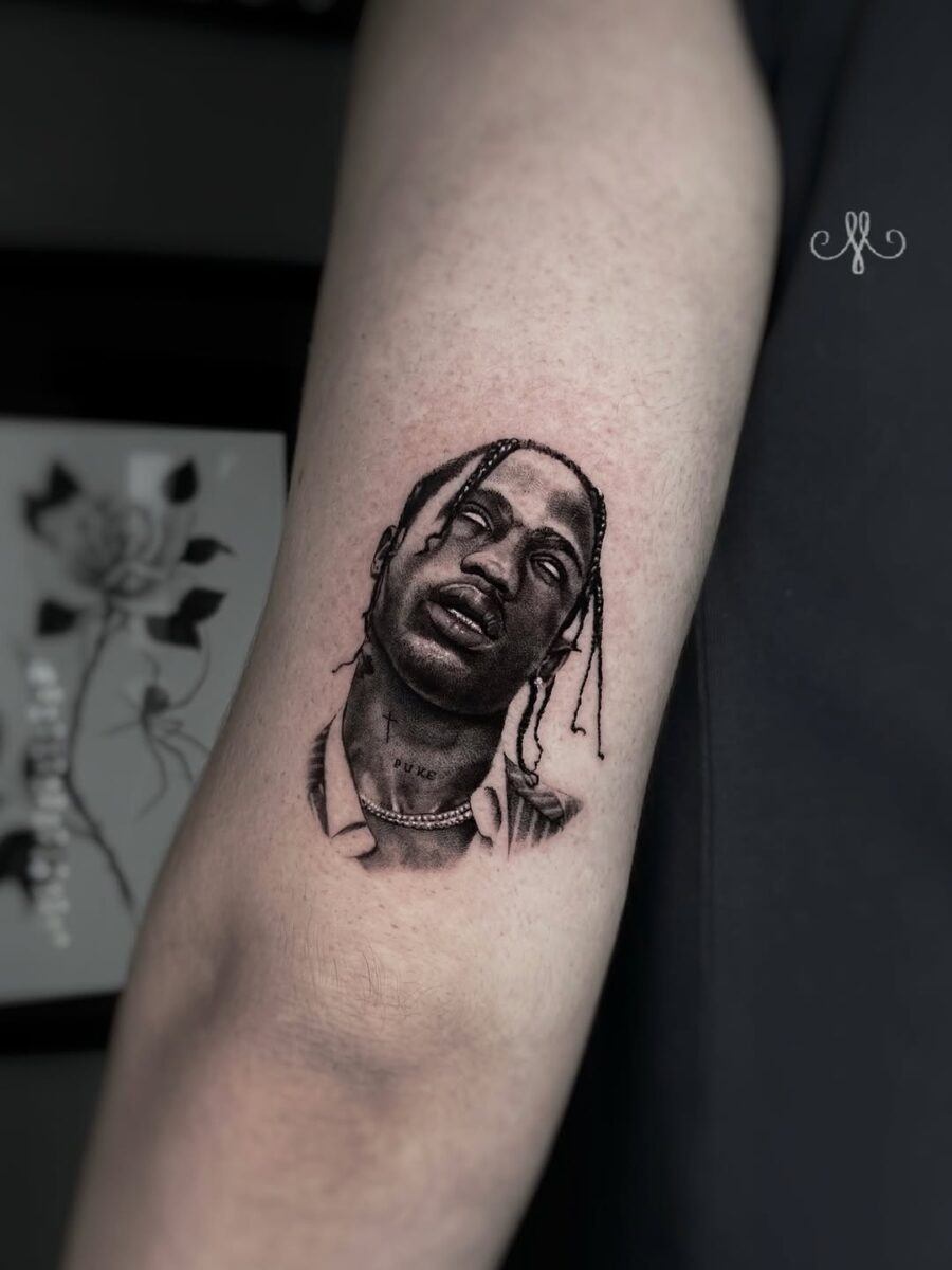 Stunning portrait tattoo capturing musical essence. Tattoo Design