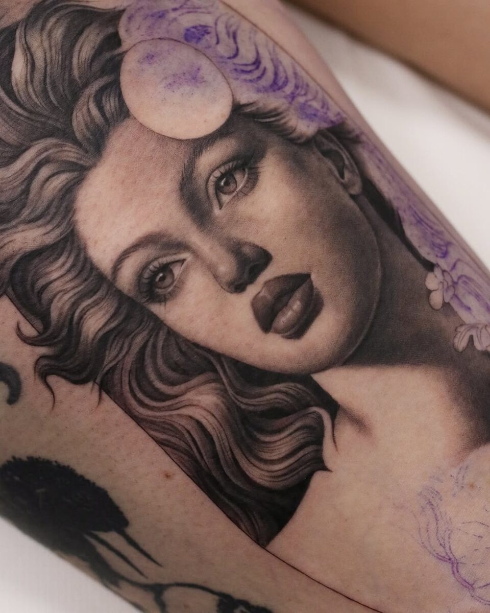 Stunning portrait tattoo of a graceful woman Tattoo Design