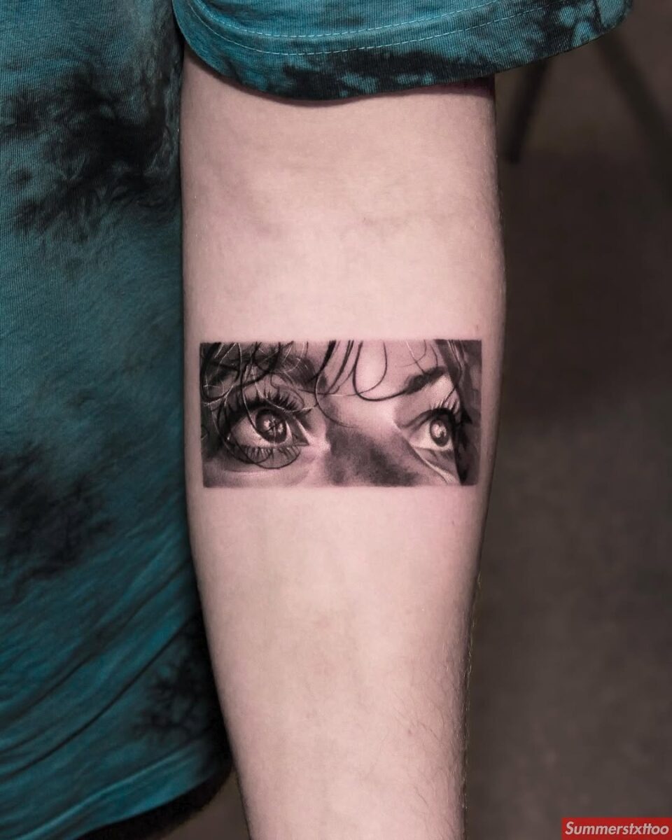 Stunning realistic eyes tattoo on forearm Tattoo Design