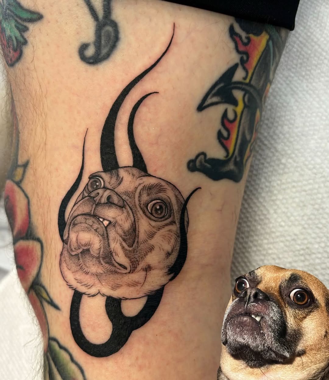 Unique dog portrait with intricate detail Tattoo Design