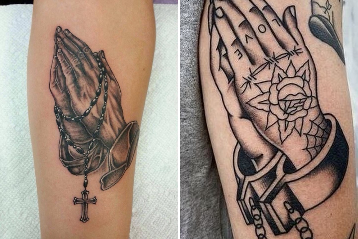 33+ Powerful Praying Hands Tattoo Ideas & Inspiration Featured Lookbook Collage