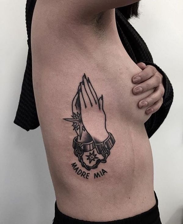 Fine Line Prayers with Radiant Halo Tattoo Design