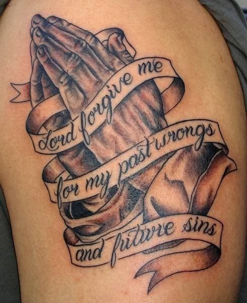 Full Shoulder Piece with The Lord's Prayer Tattoo Design