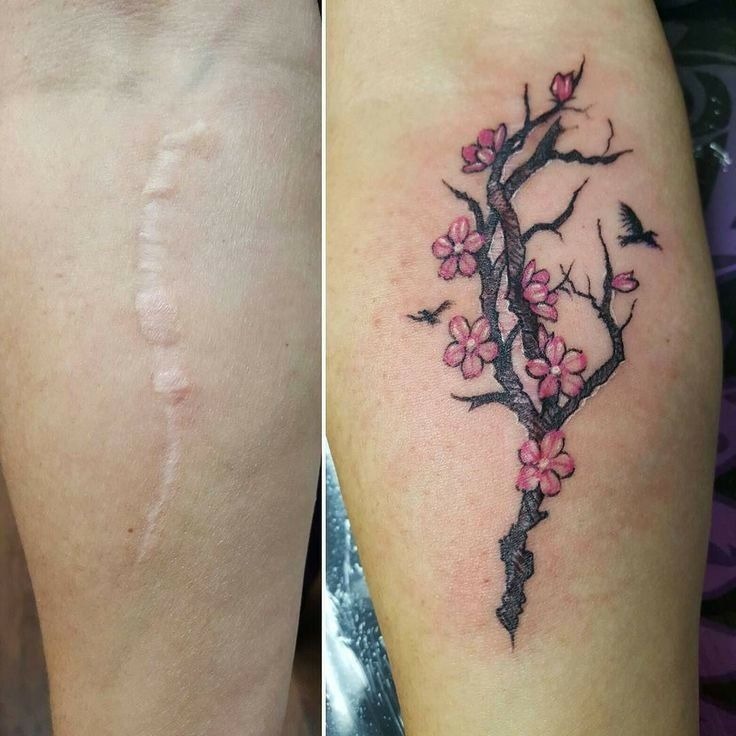 Cherry Blossom Branch Coverup Tattoo Design