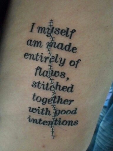 Stitched Flaws Quote Tattoo Tattoo Design