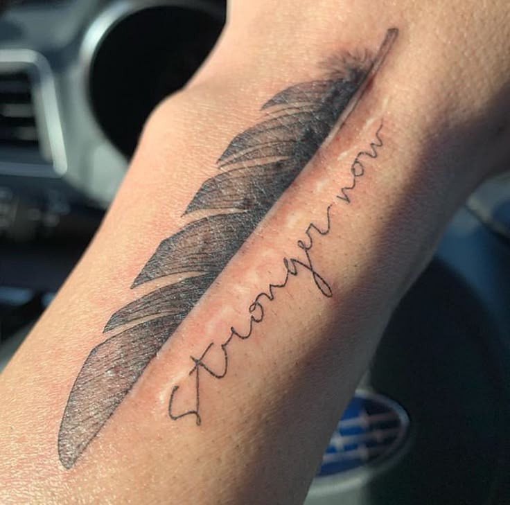 Stronger Now Feather Tattoo Tattoo Design