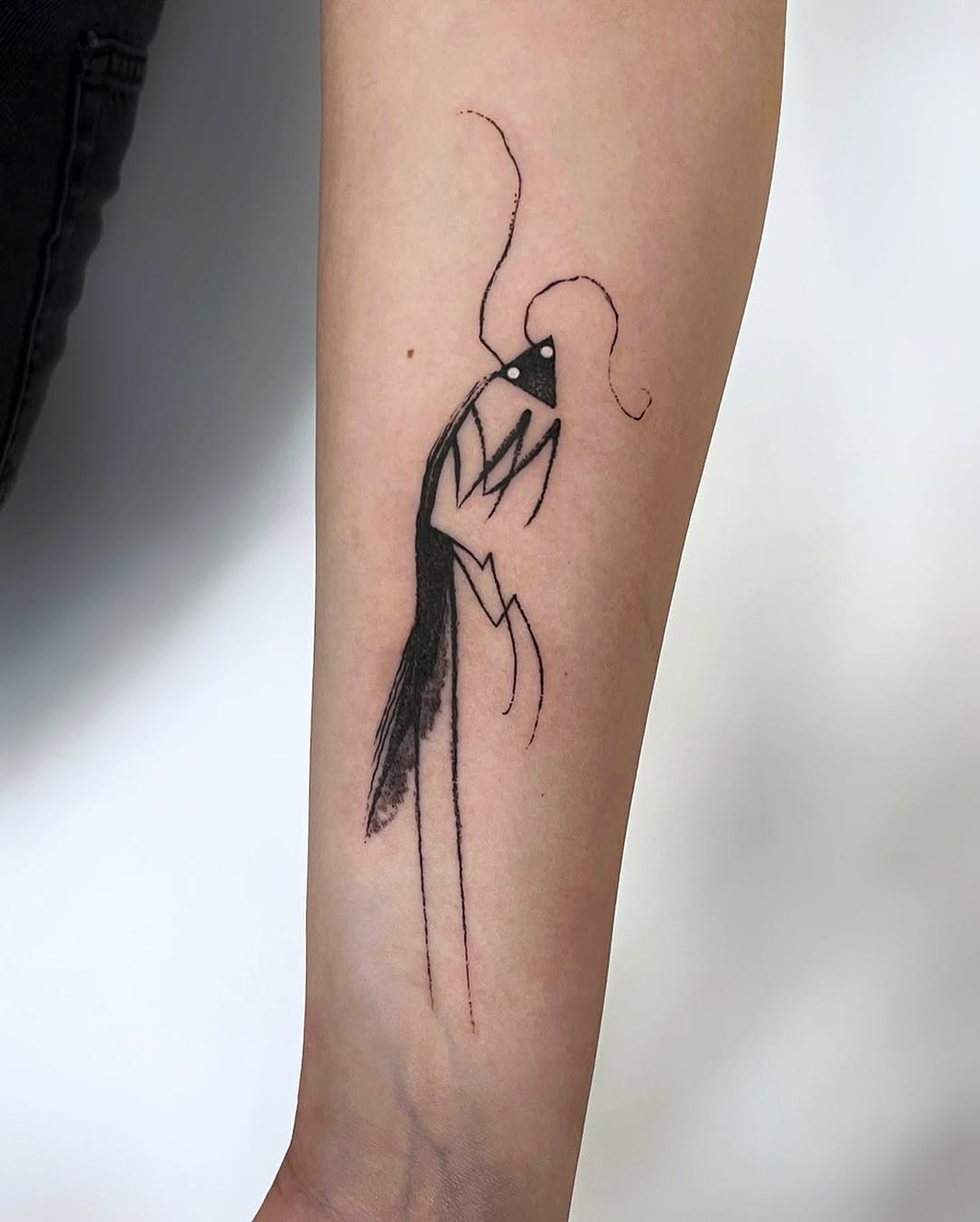 Elegant minimalist praying mantis tattoo in black ink Tattoo Design