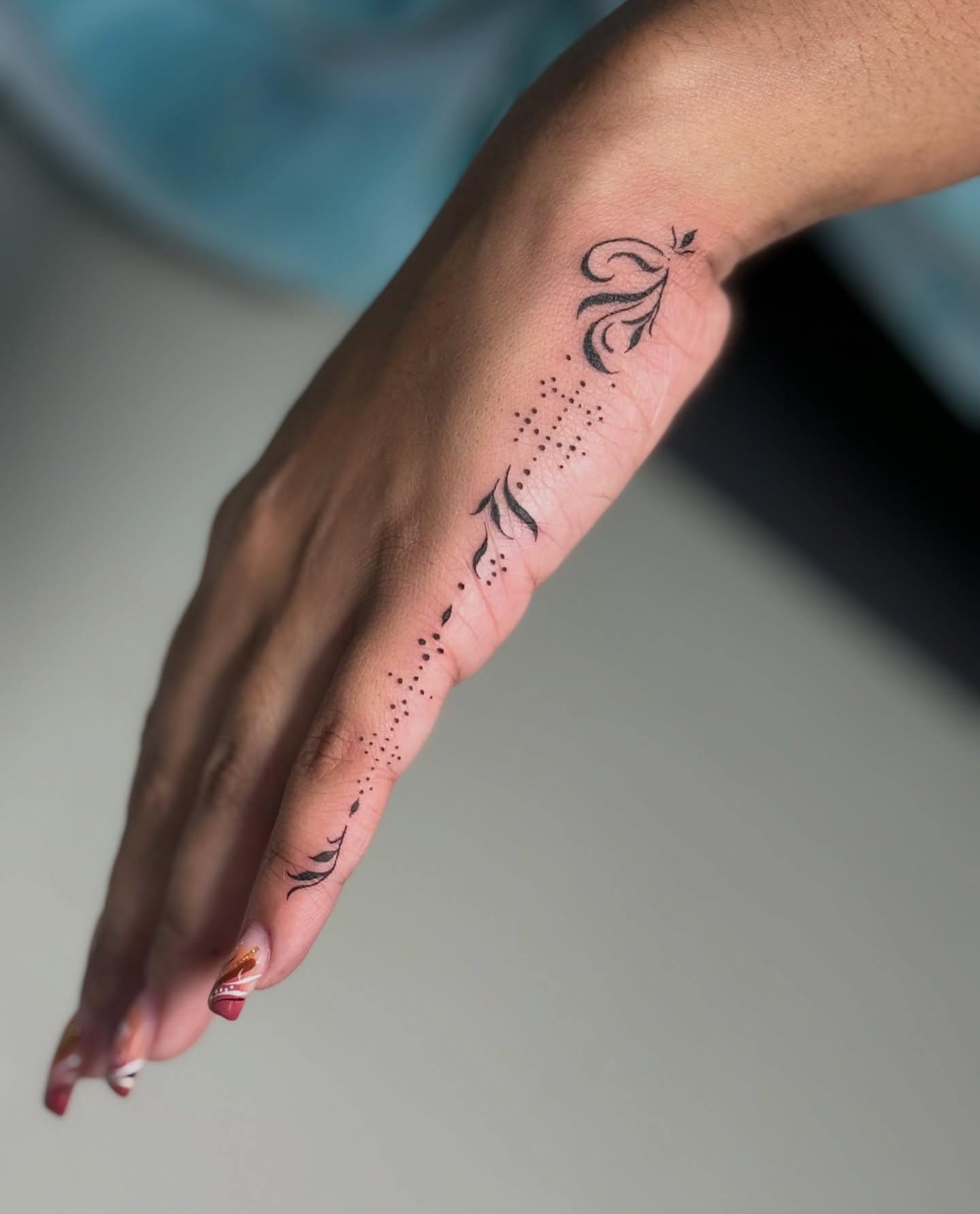 Delicate Vine and Dotwork Hand Tattoo Tattoo Design