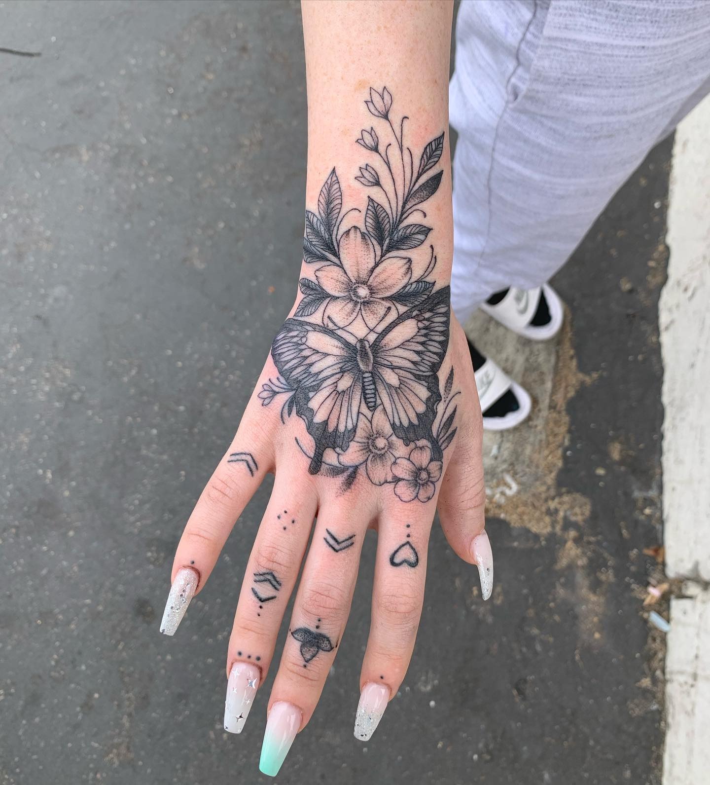 Floral Butterfly Hand Tattoo Tattoo Design
