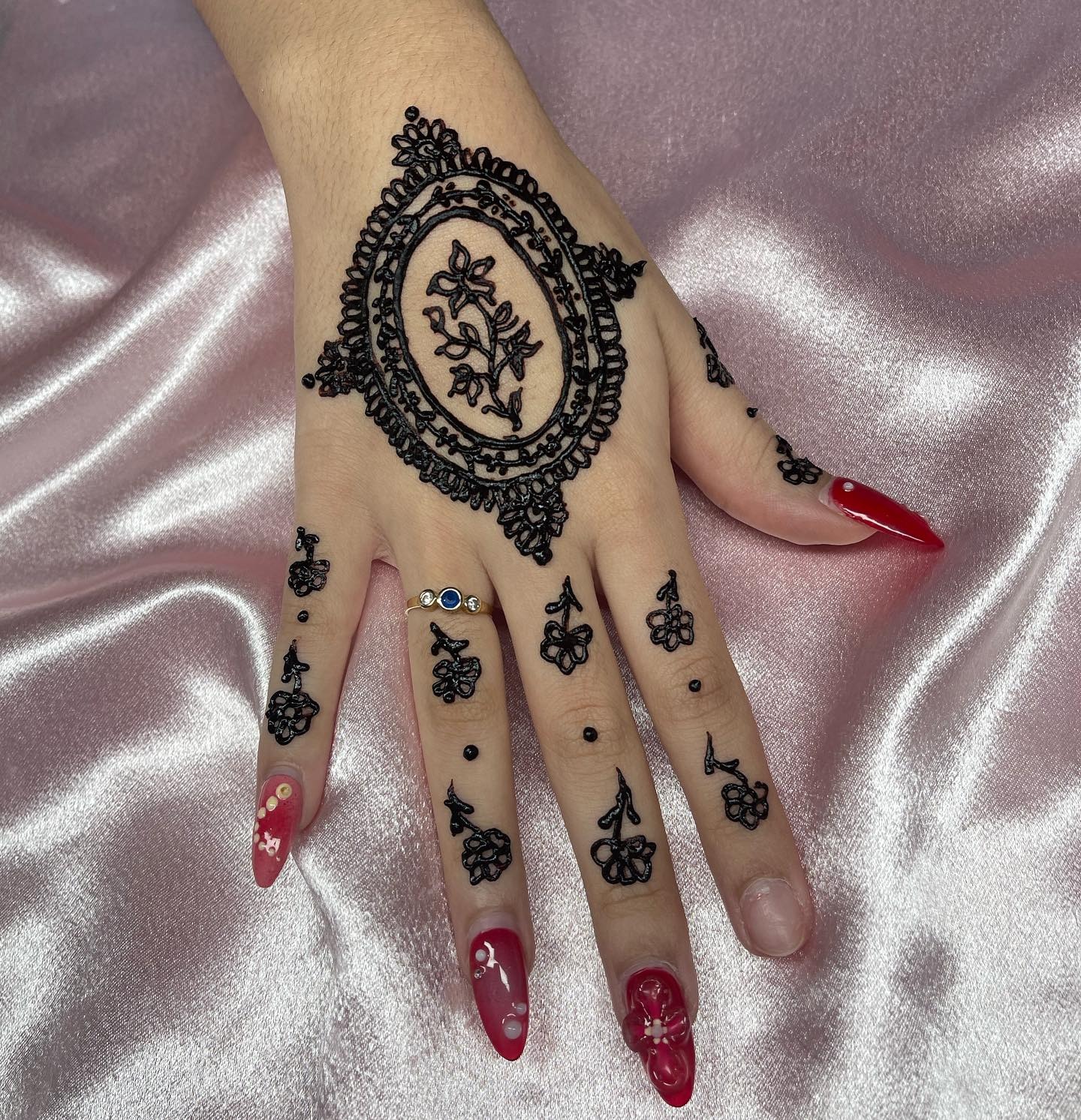 Ornate Floral Henna Hand Design Tattoo Design