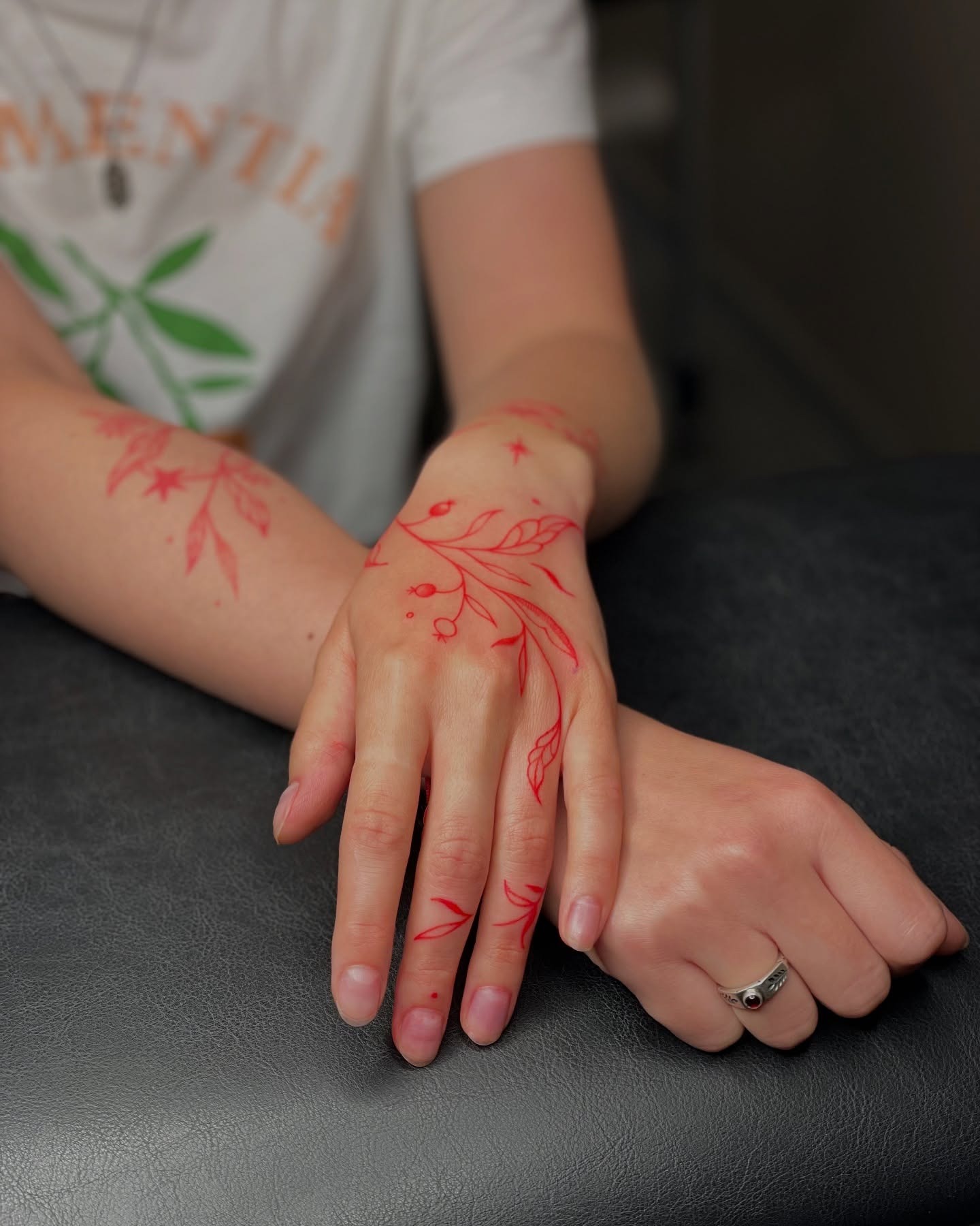 Red Ink Botanical Hand Tattoo Tattoo Design