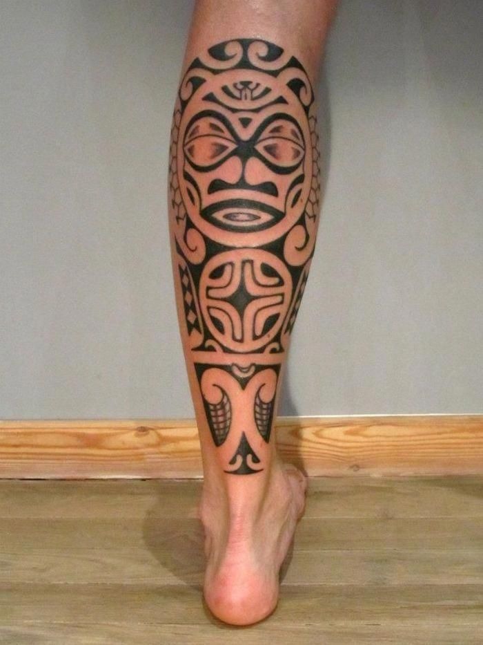 Bold Taino Calf Tattoo Tattoo Design