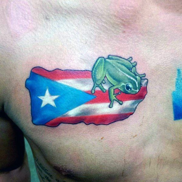Coquí Over Bandera de Puerto Rico Tattoo Tattoo Design