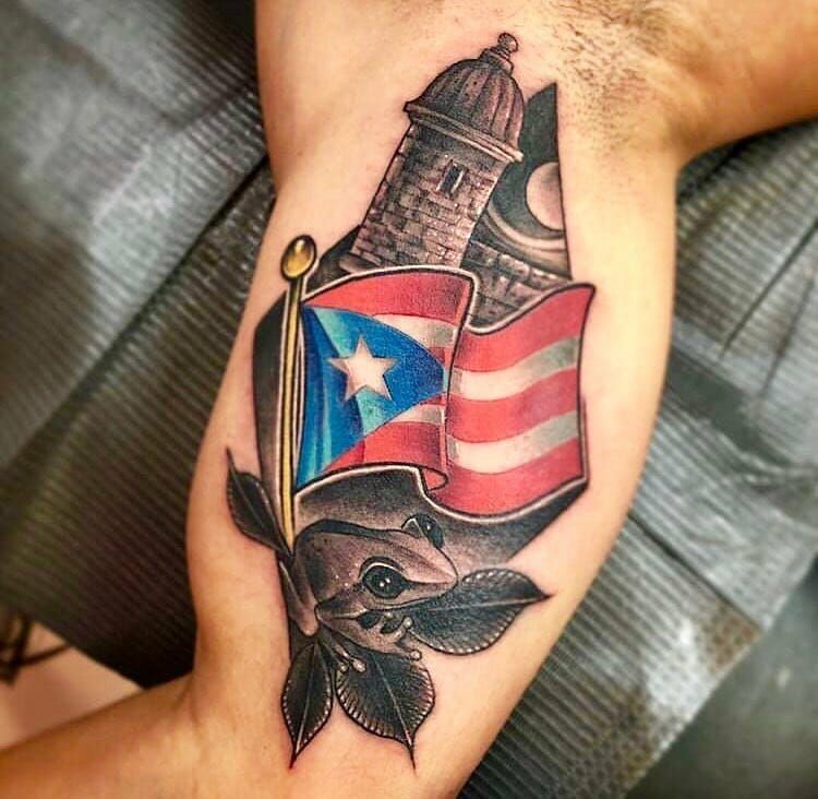Flag, Coquí, and Fort Puerto Rico Tattoo Tattoo Design