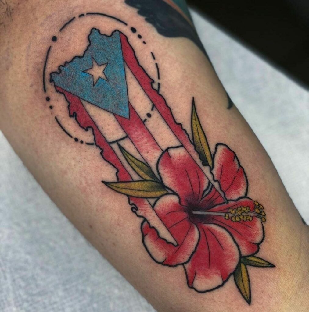 Flor de Maga and Puerto Rico Flag Outline Tattoo Tattoo Design