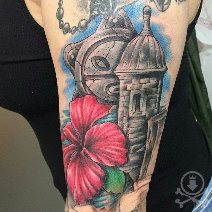 Fort, Flower, and Taino Medallion Tattoo Tattoo Design