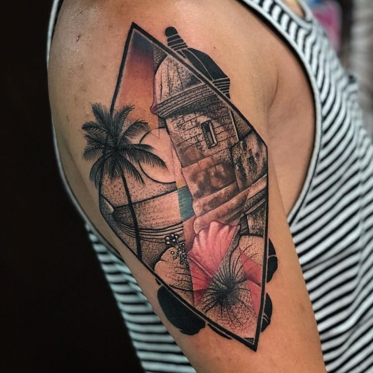 Geometric Fort and Flor de Maga Composition Tattoo Design