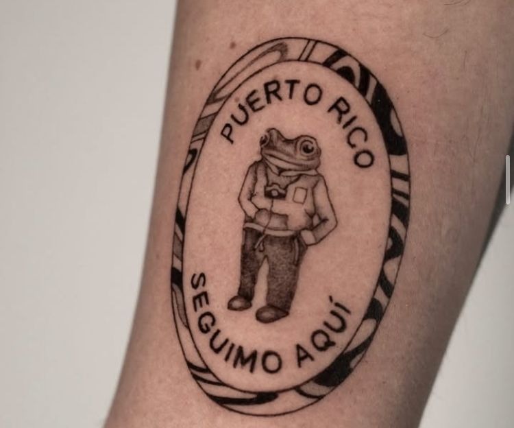 “Seguimo Aquí” Coquí Stamp Tattoo Tattoo Design