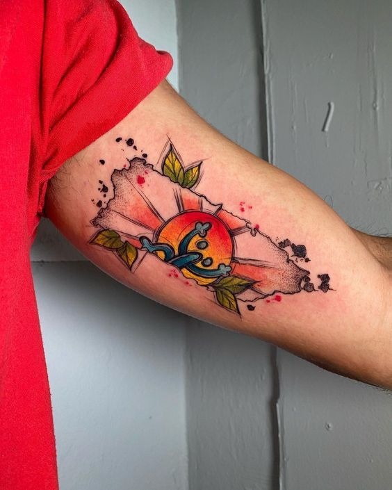 Watercolor Coquí and Sunset Island Tattoo Tattoo Design