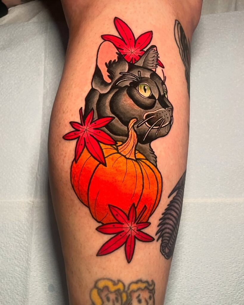 Black Cat and Pumpkin Tattoo Tattoo Design