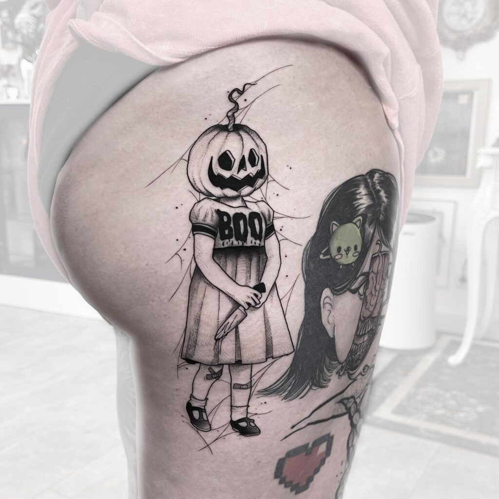 Creepy Pumpkin-Head Girl Tattoo Tattoo Design