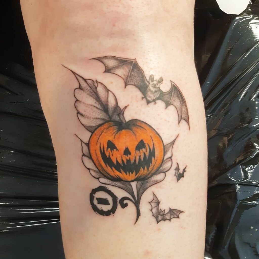 Pumpkin and Bats Halloween Tattoo Tattoo Design