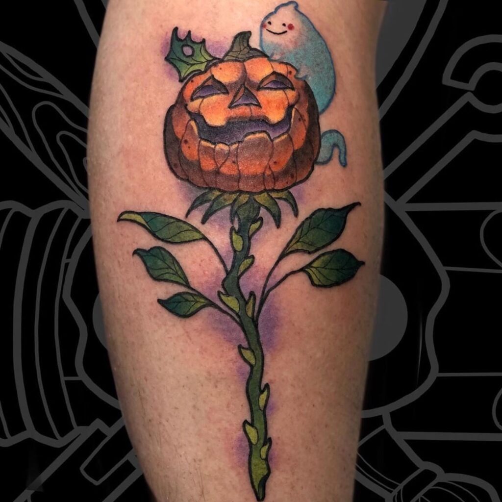 Pumpkin Blossom with Ghost Tattoo Tattoo Design