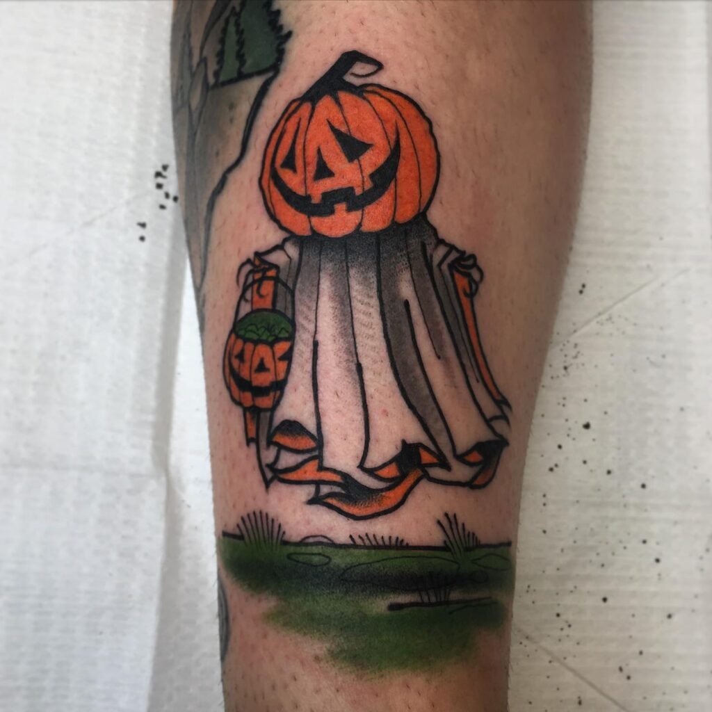 Pumpkin-Head Ghost Tattoo Tattoo Design