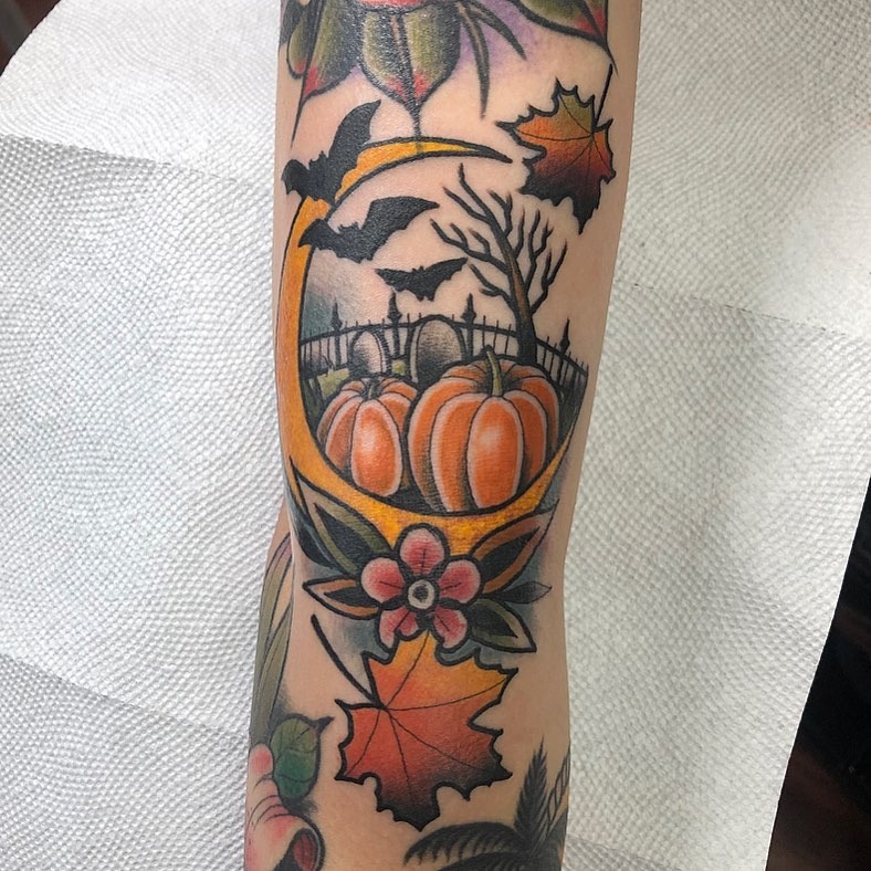 Pumpkin Patch Halloween Scene Tattoo Tattoo Design