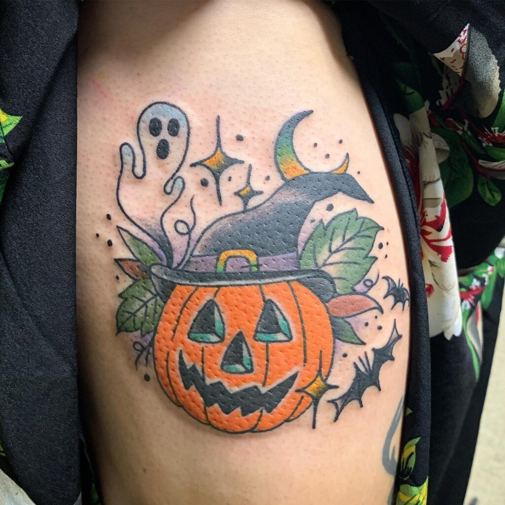 Witchy Pumpkin Cauldron Tattoo Tattoo Design