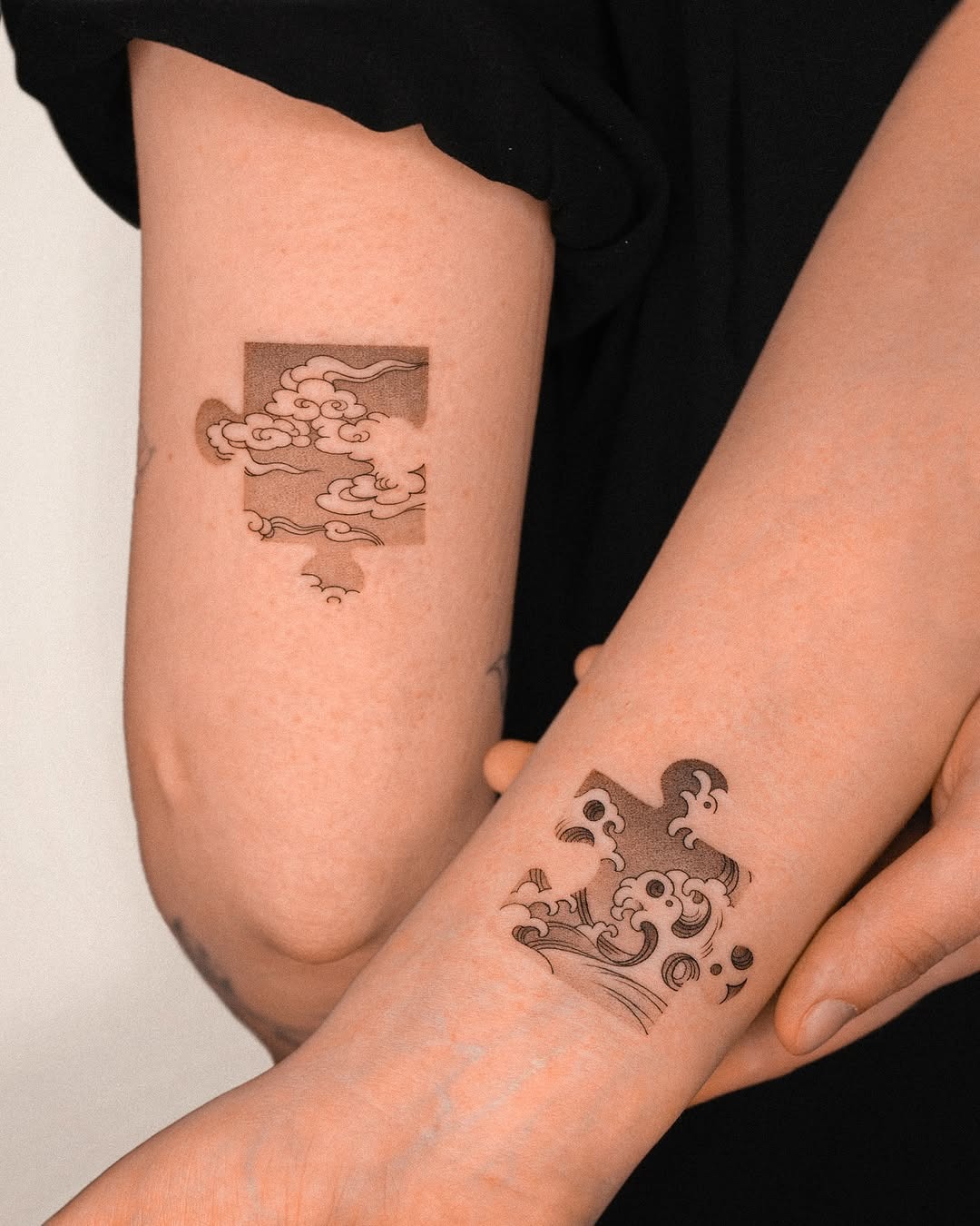 Artistic puzzle tattoo with nature's elements Tattoo Design