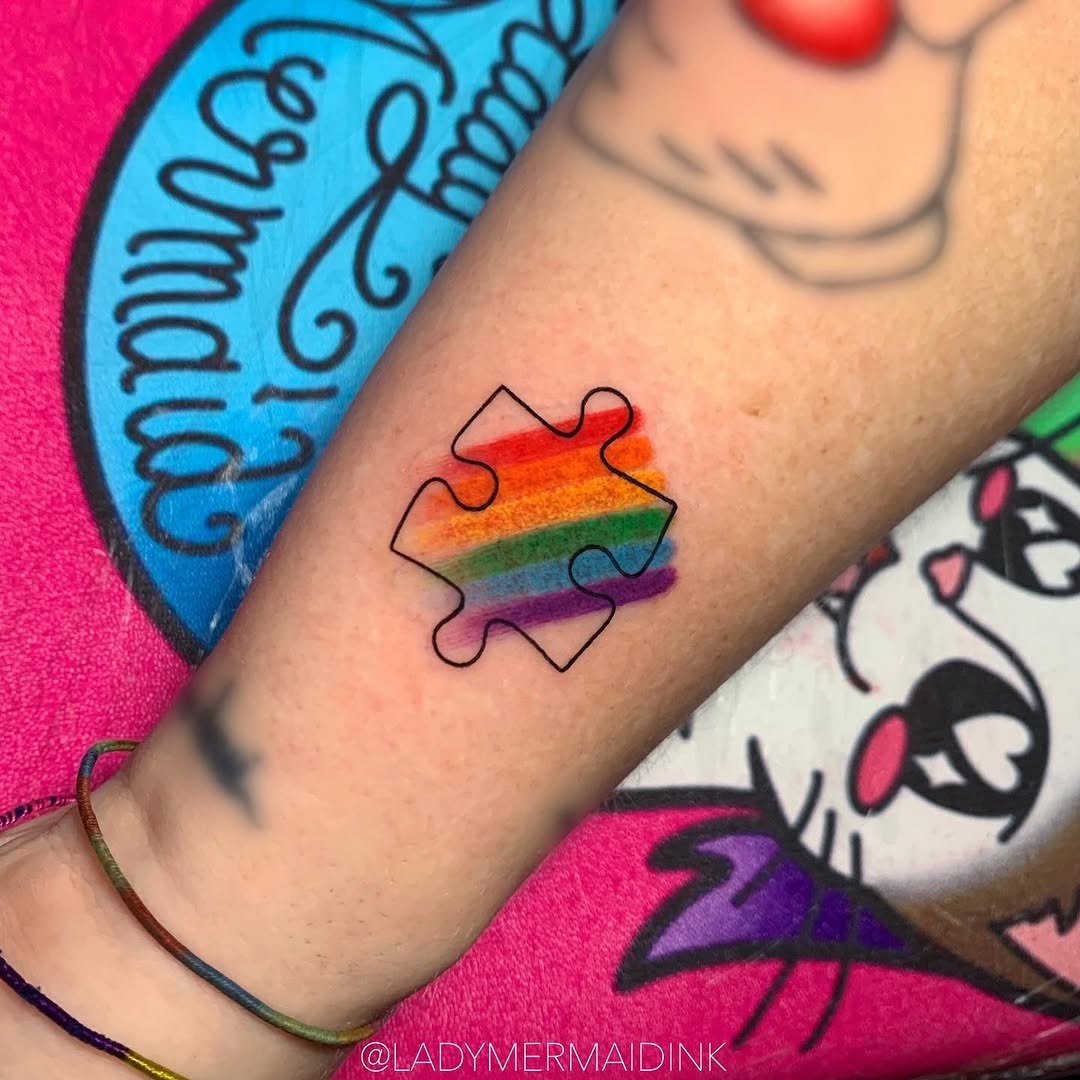 Colorful puzzle tattoo with rainbow vibes Tattoo Design