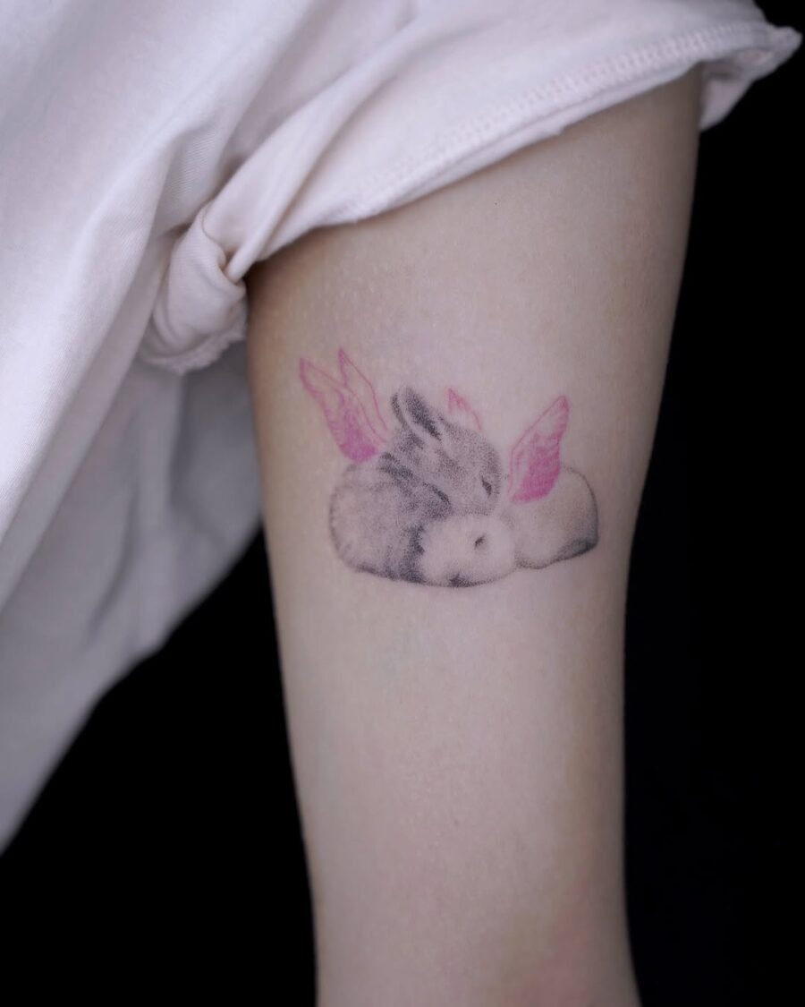 Charming Rabbit Tattoo with Delicate Wings Tattoo Design