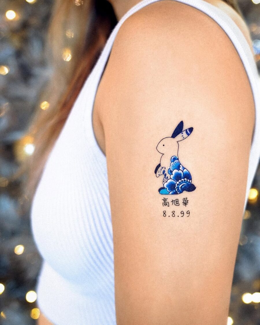 Charming rabbit tattoo with ocean vibes Tattoo Design