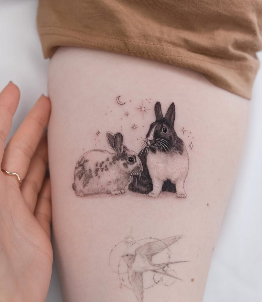 Charming rabbits tattoo showcasing intricate detailing Tattoo Design