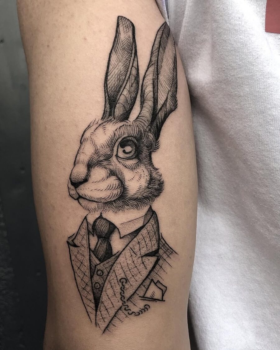Stylish Rabbit Tattoo in Formal Attire Tattoo Design
